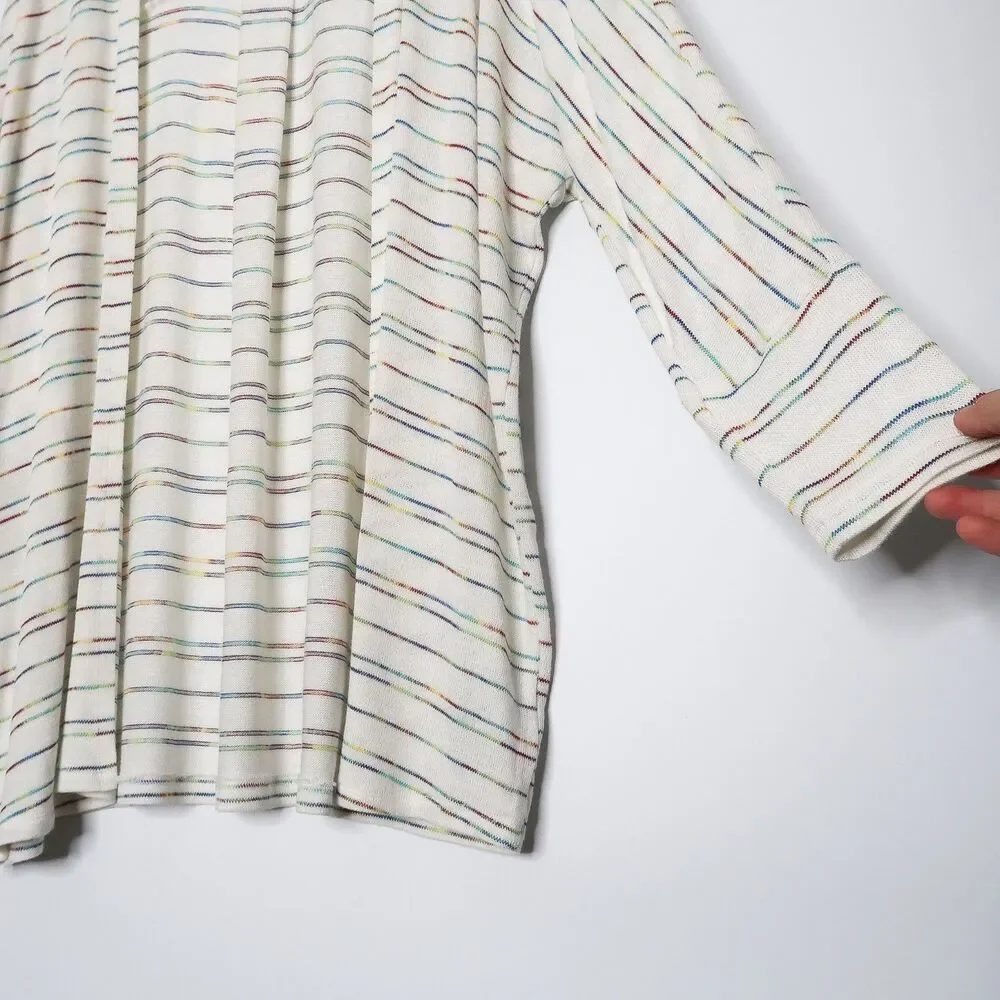 Torrid White Open Front‎ Cardigan Size 2X Multicolor Striped Rainbow Long Sleeve